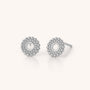 Beaded Halo Earrings in sterling silver feature a circular, open-center design with beaded edging, shown on a plain light background.