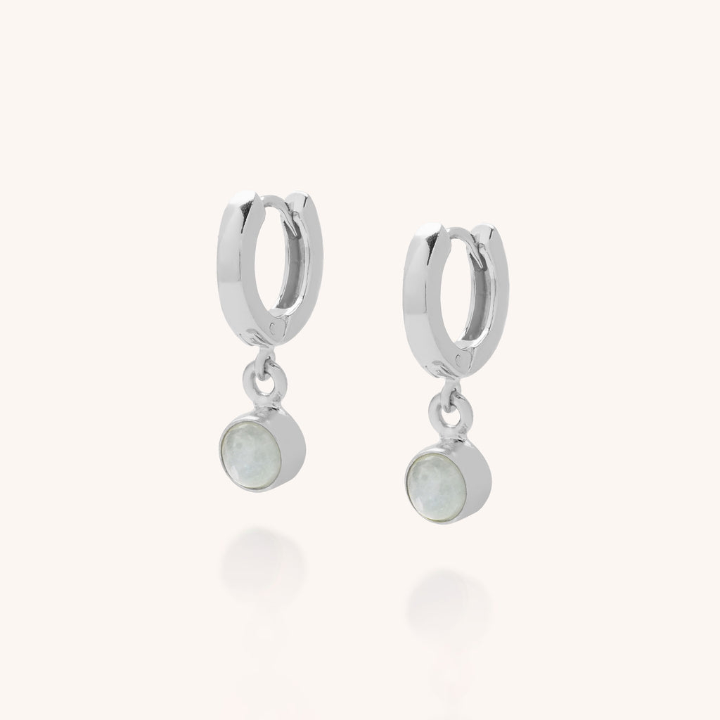 March birthstone aquamarine ear hoops in silver
