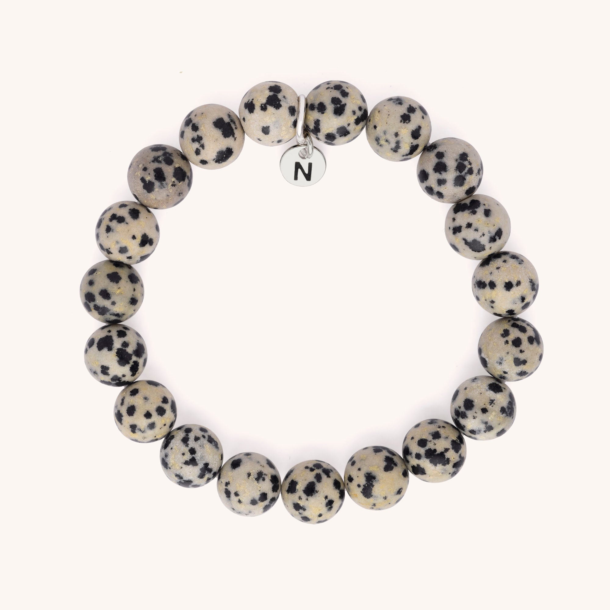 Nellou dalmatian jasper gemstone bead bracelet, mens jewellery, unisex, womens, stacking bracelet