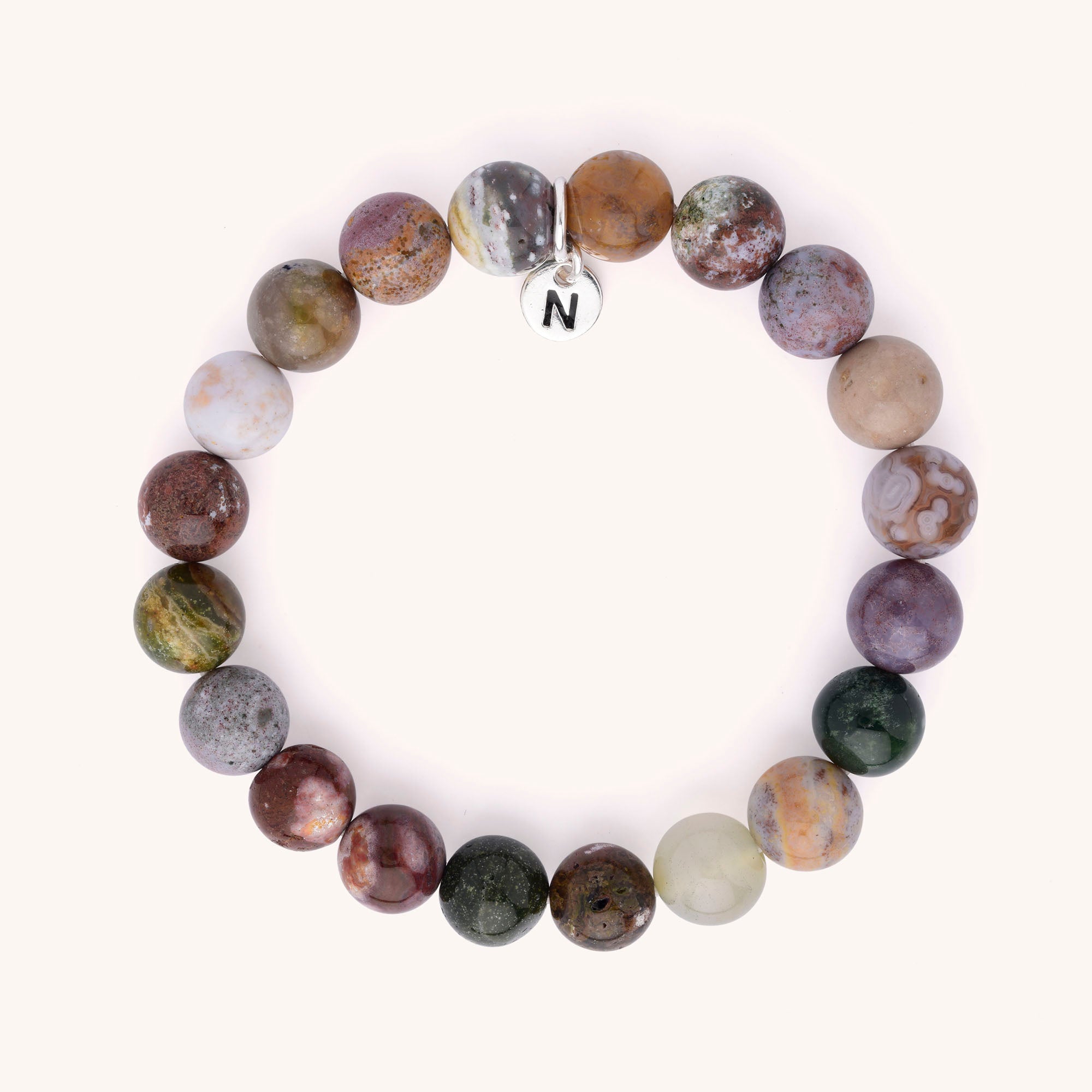 Nellou ocean jasper gemstone bead bracelet, mens jewellery, unisex, womens, stacking bracelet