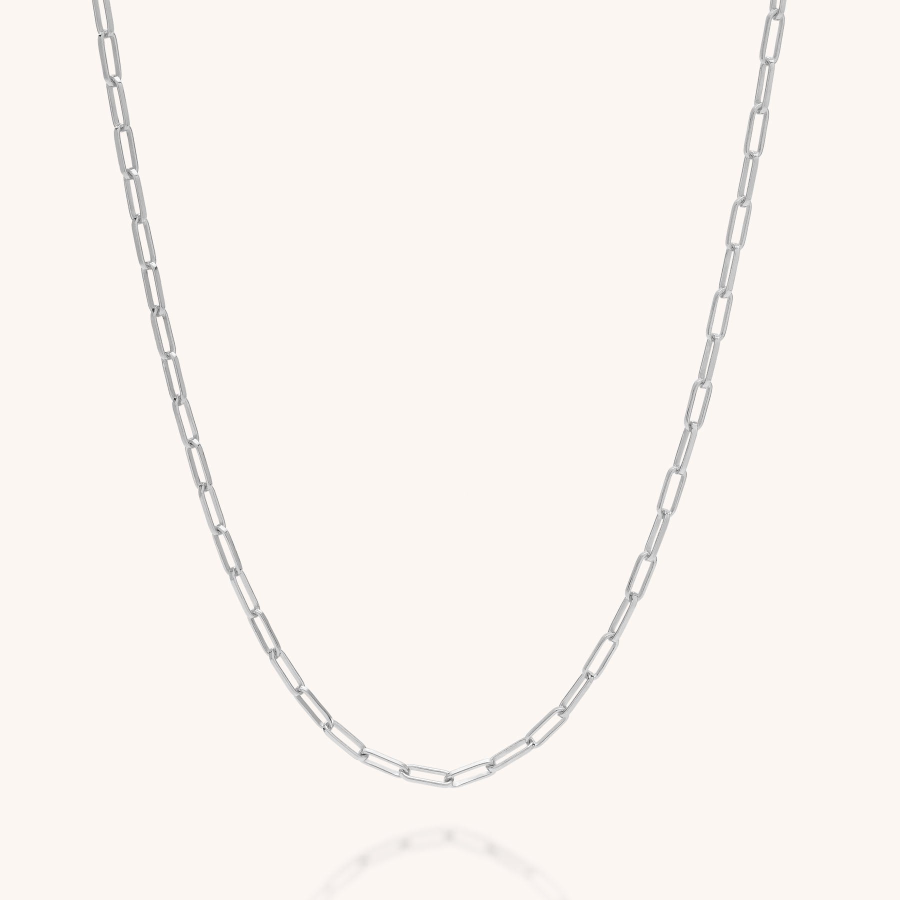 The Baby Paperclip Chain Necklace is a minimalist eco silver necklace with elongated oval links, shown against a plain light background.