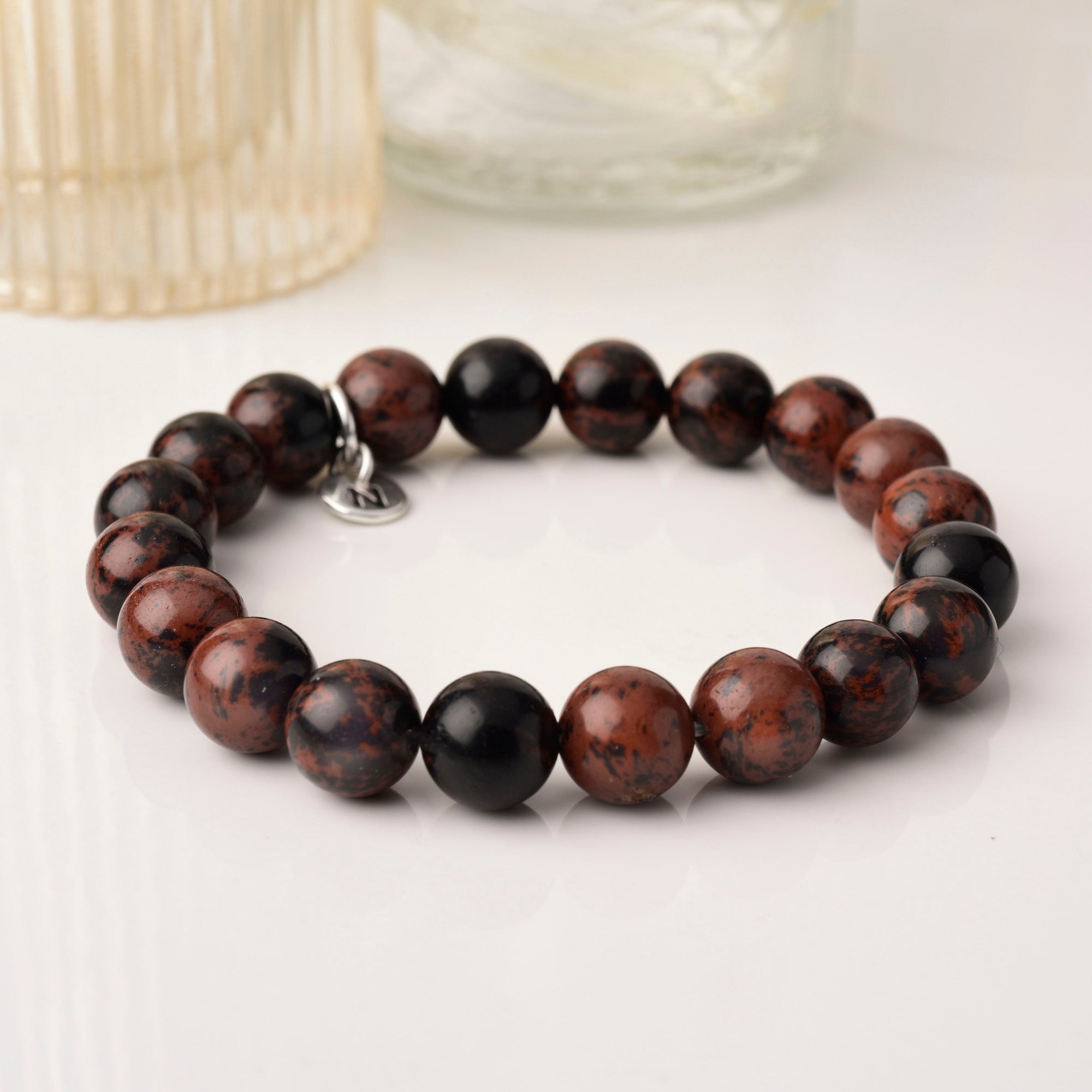 Obsidian jasper bracelet made out of gemstone beads