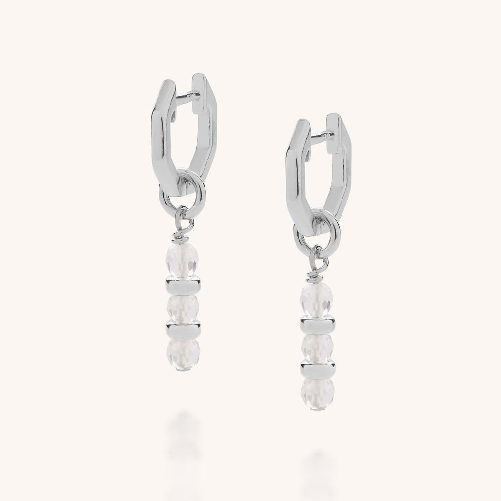 April birthstone jewellery ear hoops in silver