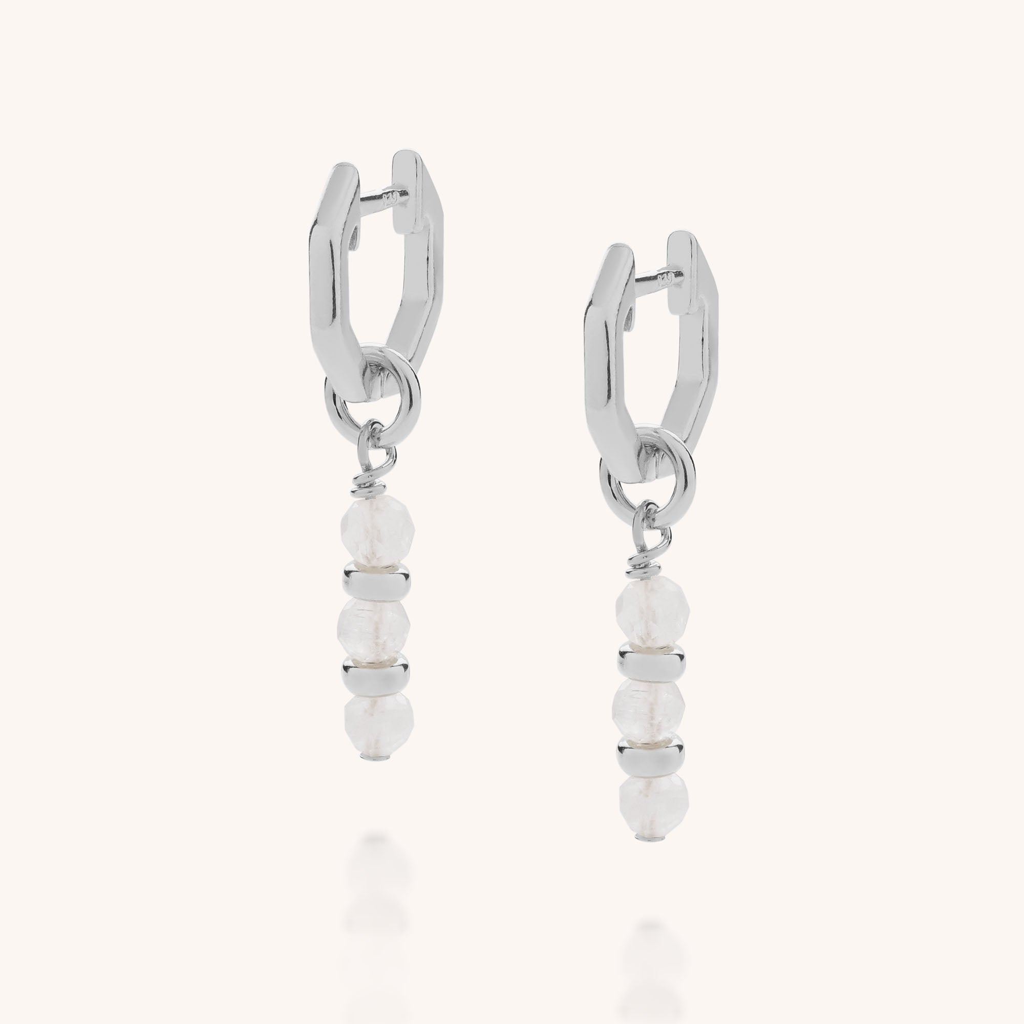 Moonstone birthstone ear hoops in silver product image