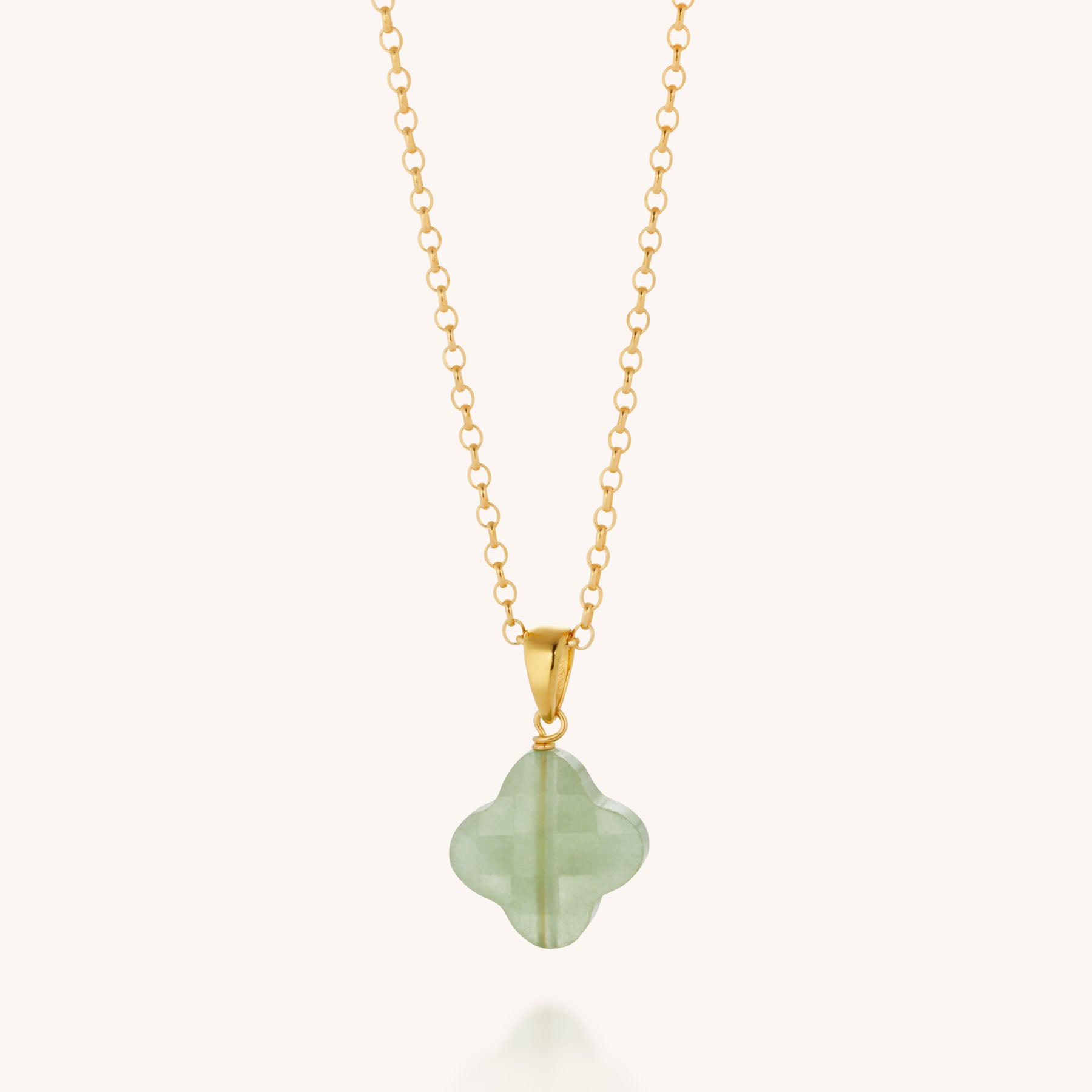 Gem Clover Necklace with a translucent gemstone clover pendant on an elegant eco-silver chain, shown against a plain light background.