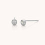 Dot Stud Earrings: Elegant round bezel-set studs crafted from 925 sterling silver and sparkling Cubic Zirconia, shown against a plain white background.