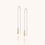 The Fall Earrings Birthstone November feature silver threader chains, each adorned with two small Citrine beads—the November birthstone—and a silver bead at the end, shown against a light background.