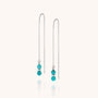 Fall Earrings Birthstone December: Sterling silver pull-through chain earrings featuring two turquoise beads and a silver spacer bead at the ends, shown on a light background.