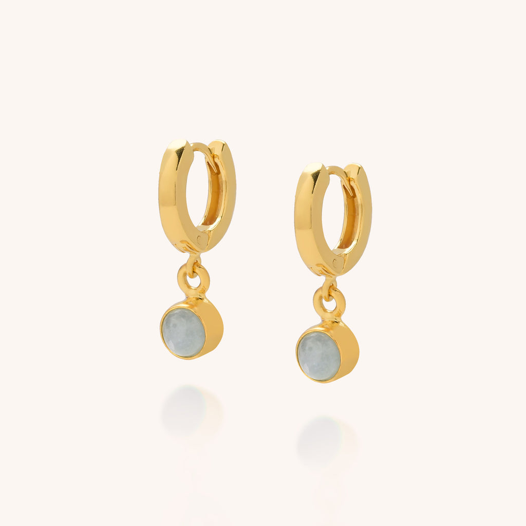 March birthstone aquamarine ear hoops in gold