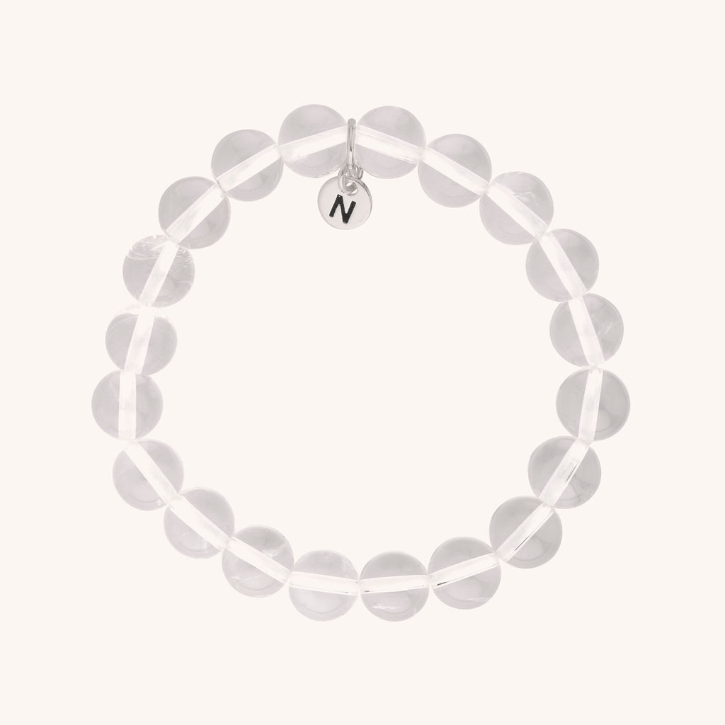 Nellou rock crystal quartz gemstone bead bracelet, mens jewellery, unisex, womens, stacking bracelet 