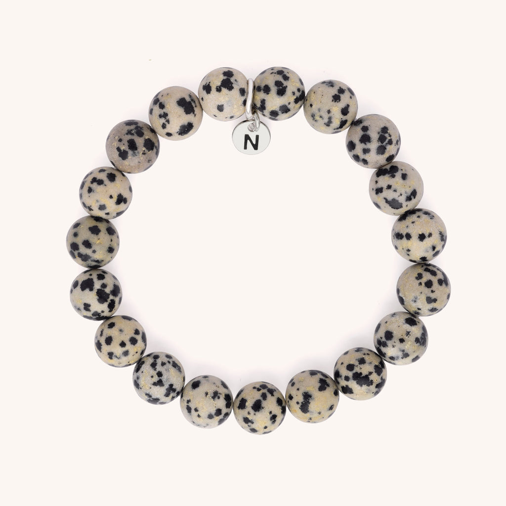 Nellou dalmatian jasper gemstone bead bracelet, mens jewellery, unisex, womens, stacking bracelet 