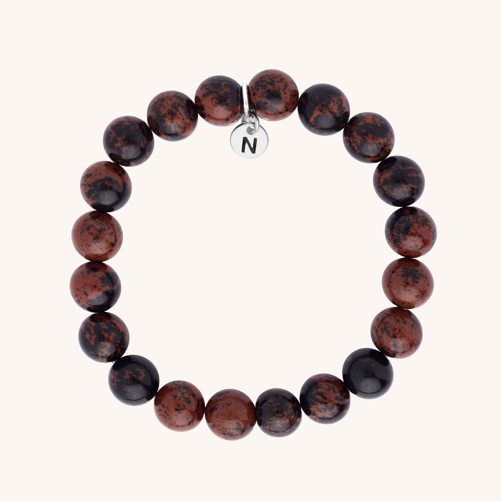 Nellou Mahogany Obsidian gemstone bead bracelet, mens jewellery, unisex, womens, stacking bracelet 