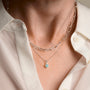 Nellou sterling silver paperclip necklace stacked with larimar natural gemstone necklace