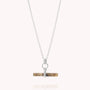 The Gemstone T Bar Necklace features a silver chain with circular links and a horizontal T-bar pendant with a natural stone look, shown against a plain light background.