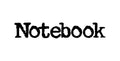 The word Notebook is written in large, bold, black, artistic font on a plain white background.