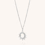 Introducing the Sol Necklace: a beaded chain necklace featuring a sunburst-shaped pendant with pointed rays radiating from an open circular center, beautifully crafted in gold-plated sterling silver and showcased against a clean white background.