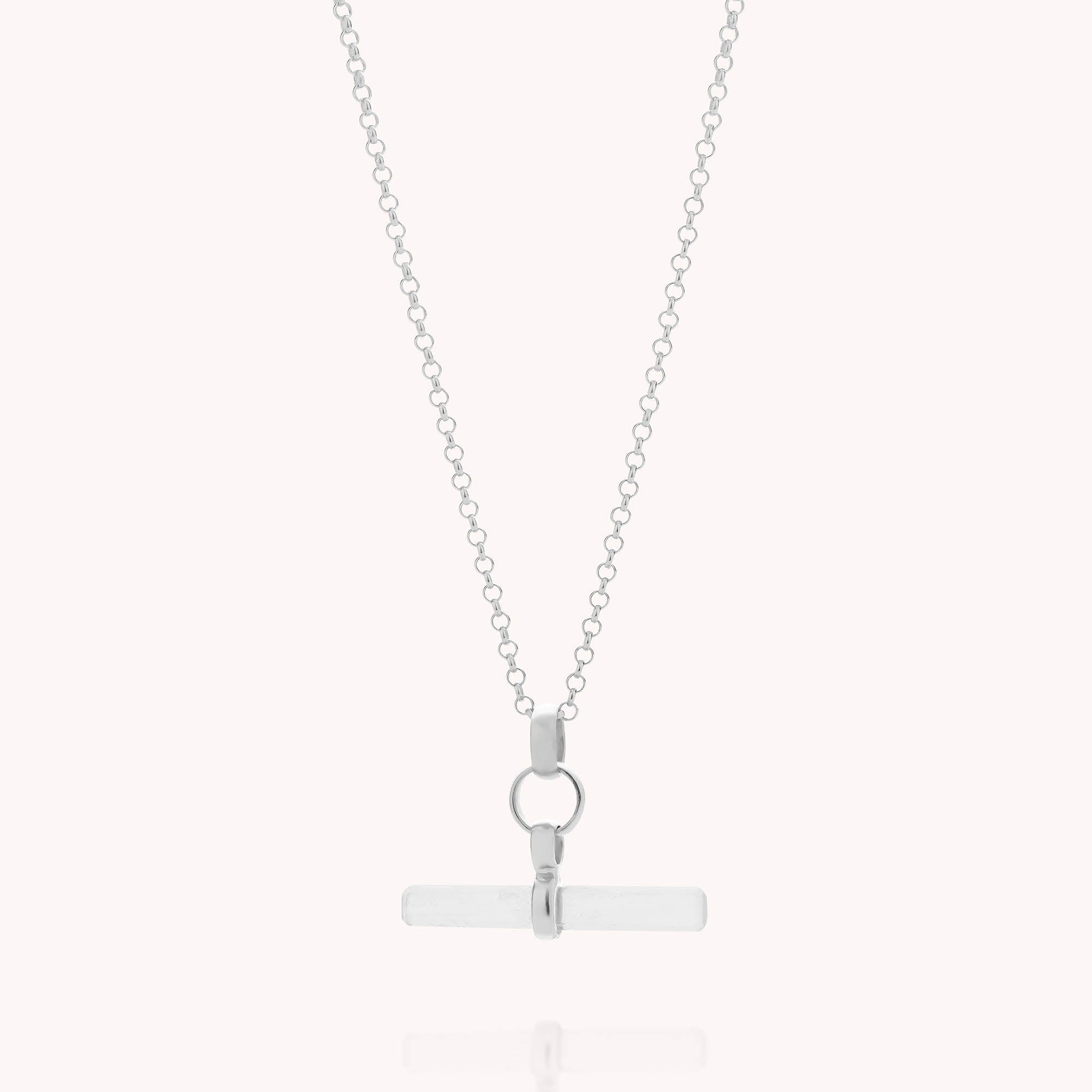 The Gemstone T-Bar Necklace - Quartz is a sterling silver chain with a minimalist horizontal bar pendant, shown against a plain white background.