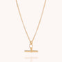 The T-Bar Necklace is gold plated with a polished horizontal bar pendant and a small loop above it, shown against a light neutral background.
