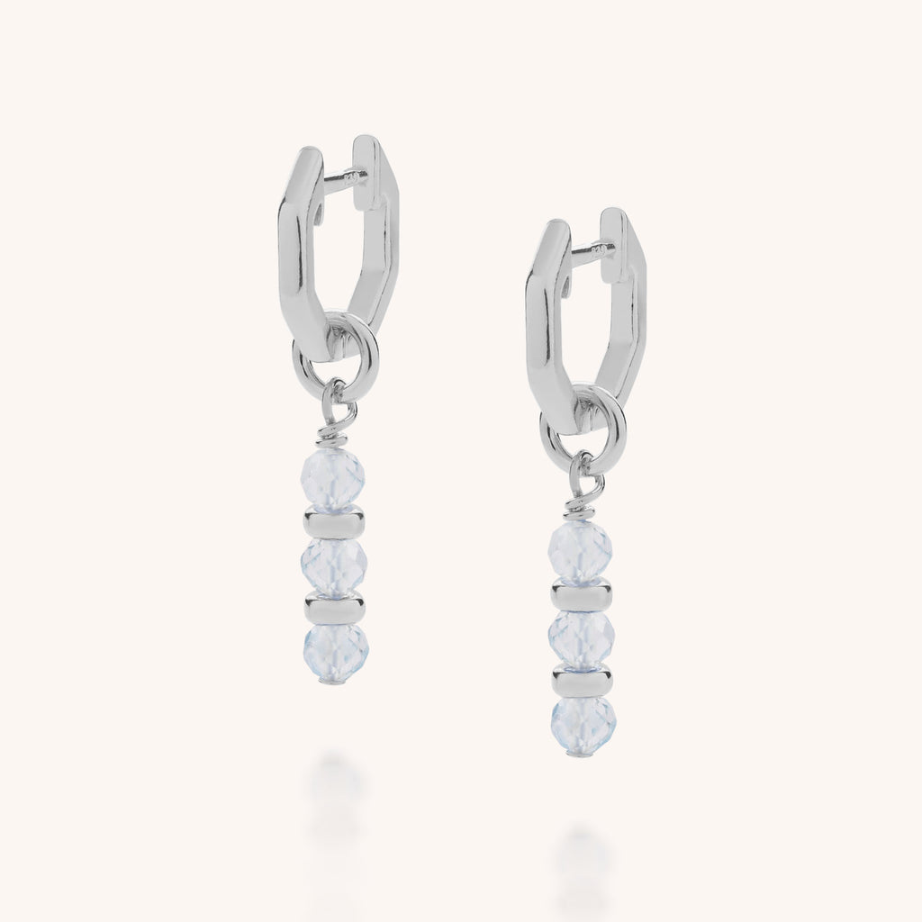 Aquamarine march birthstone jewellery ear hoops in sterling silver