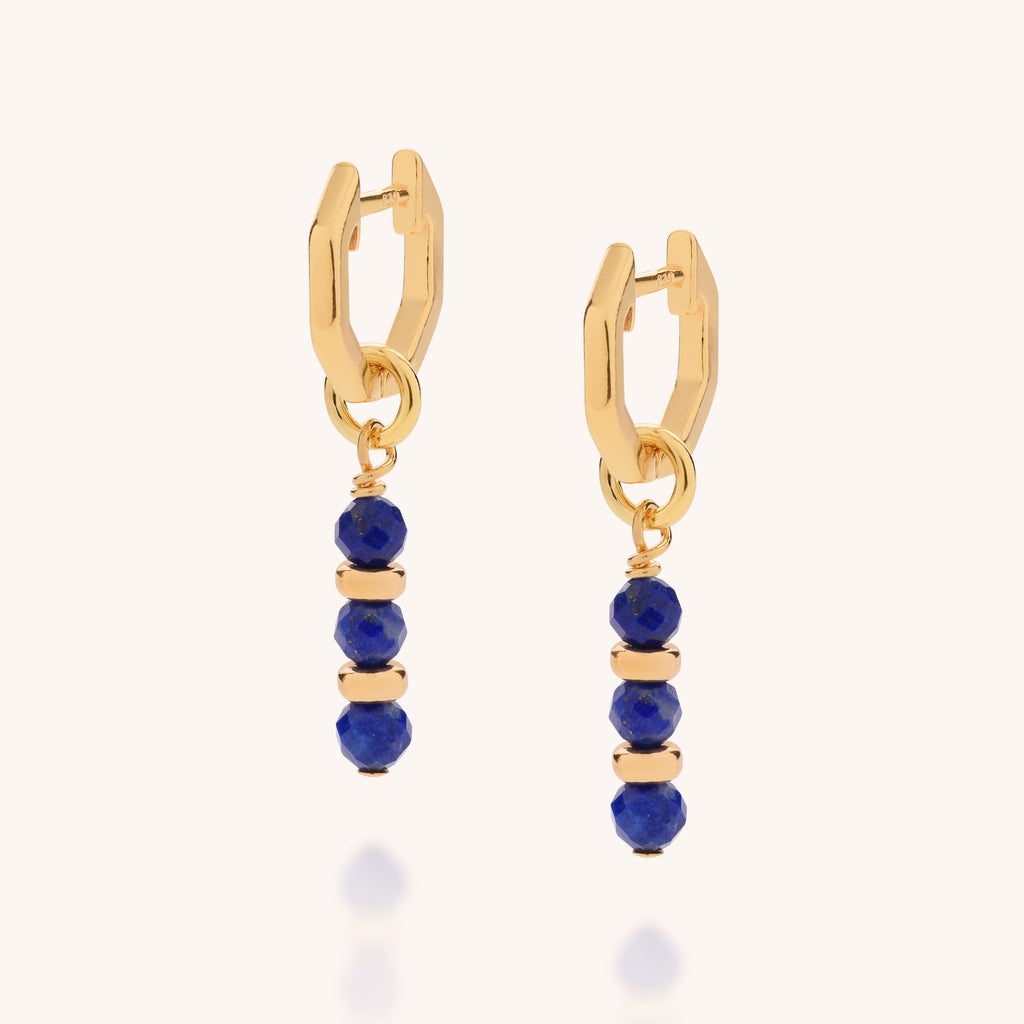 Lapis birthstone ear hoops in gold product image