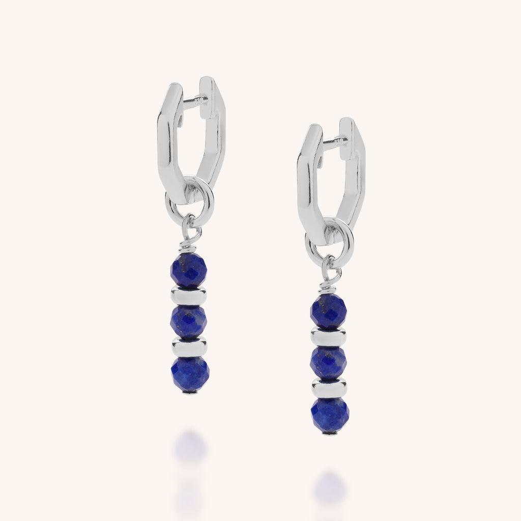 Lapis birthstone ear hoops in silver product image