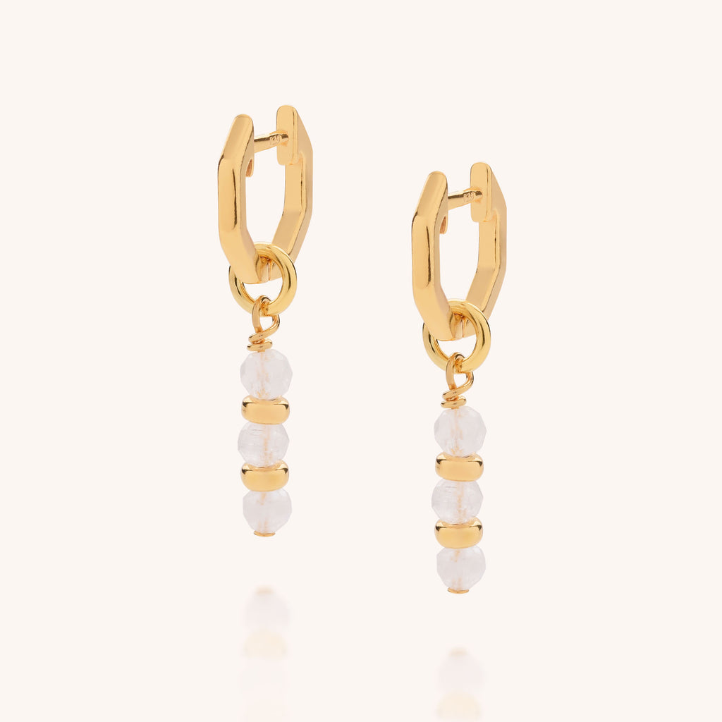 Moonstone birthstone ear hoops in gold product image